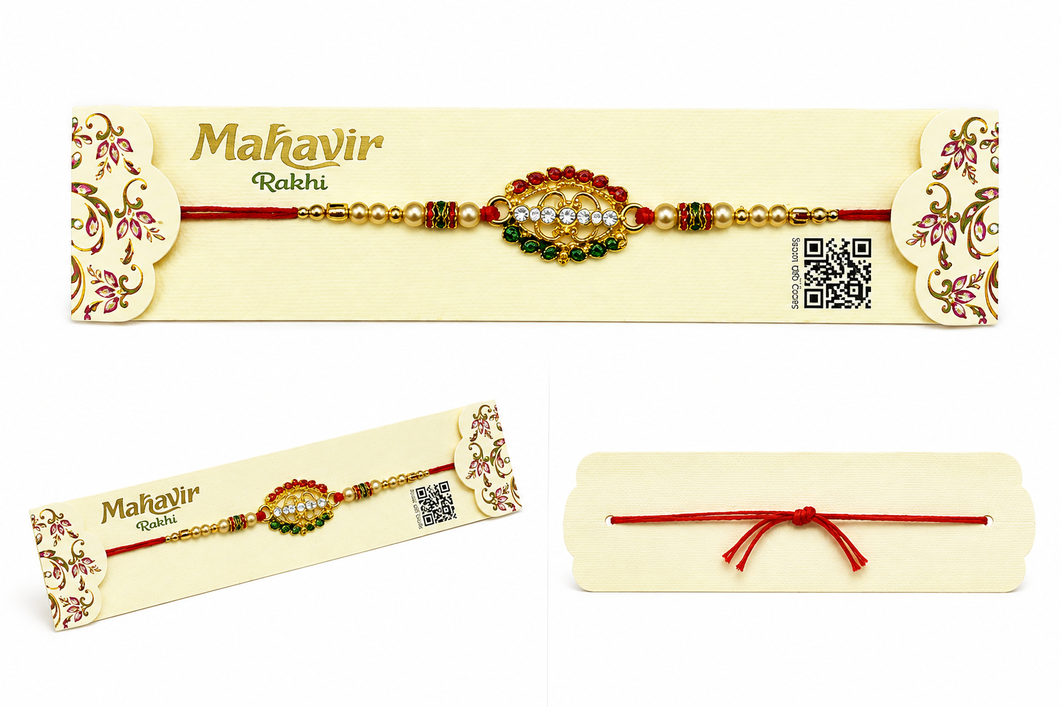 Premium Designer Rakhi with Kundan & Crystal Stones