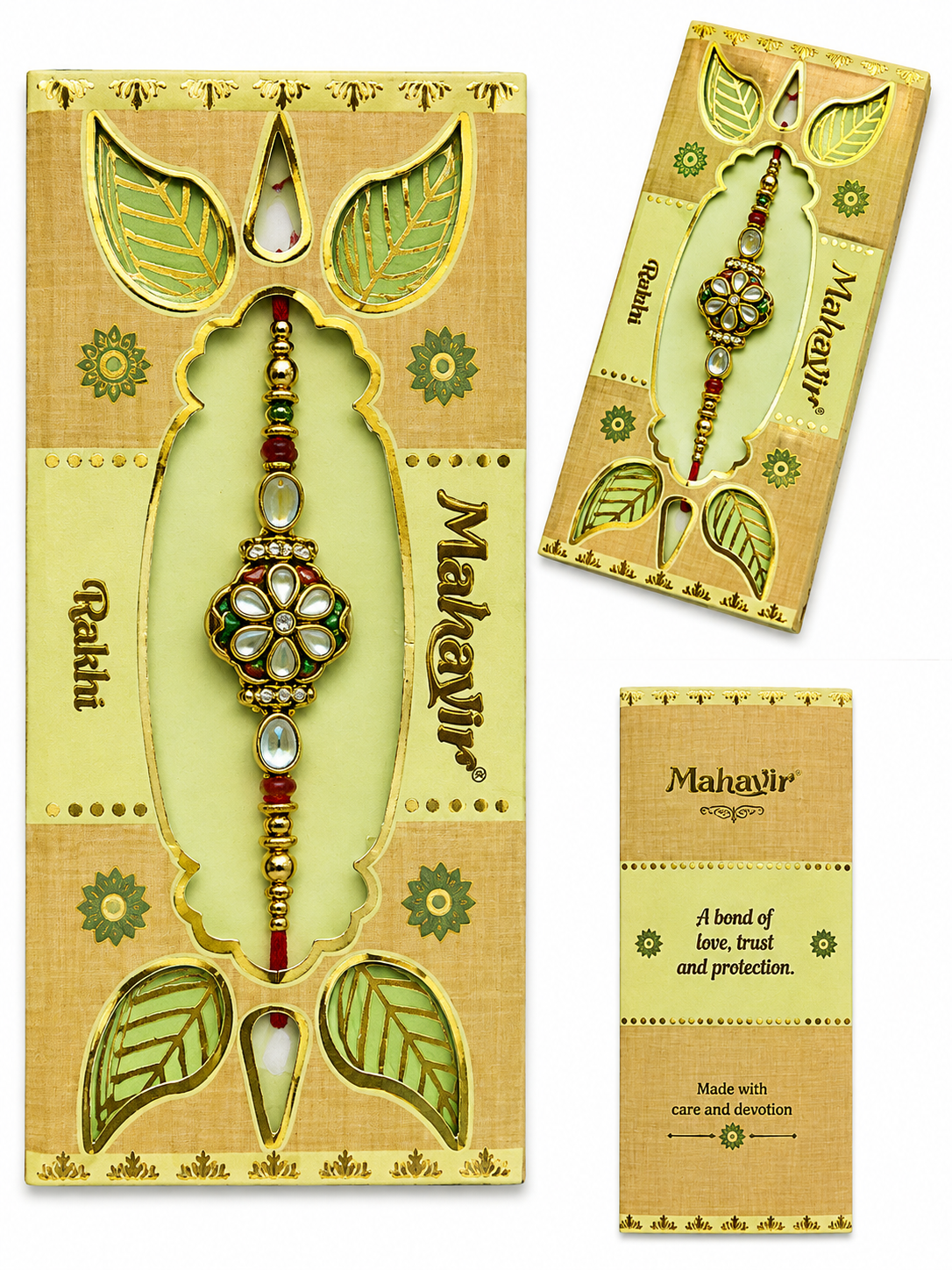Premium Kundan Floral Designer Rakhi with Pearl & Crystal Stones