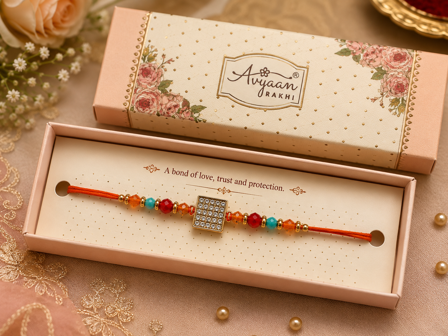 Premium Crystal Designer Rakhi with Multicolor Beads