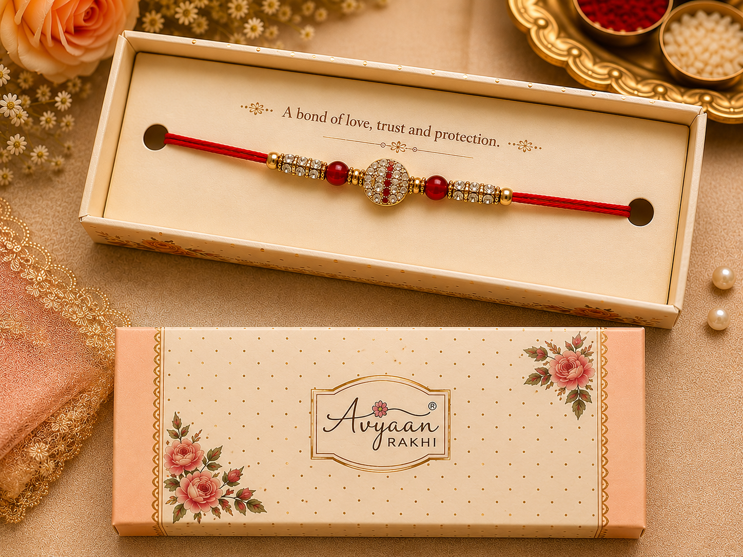 Premium Crystal Designer Rakhi with Round Stone Charm