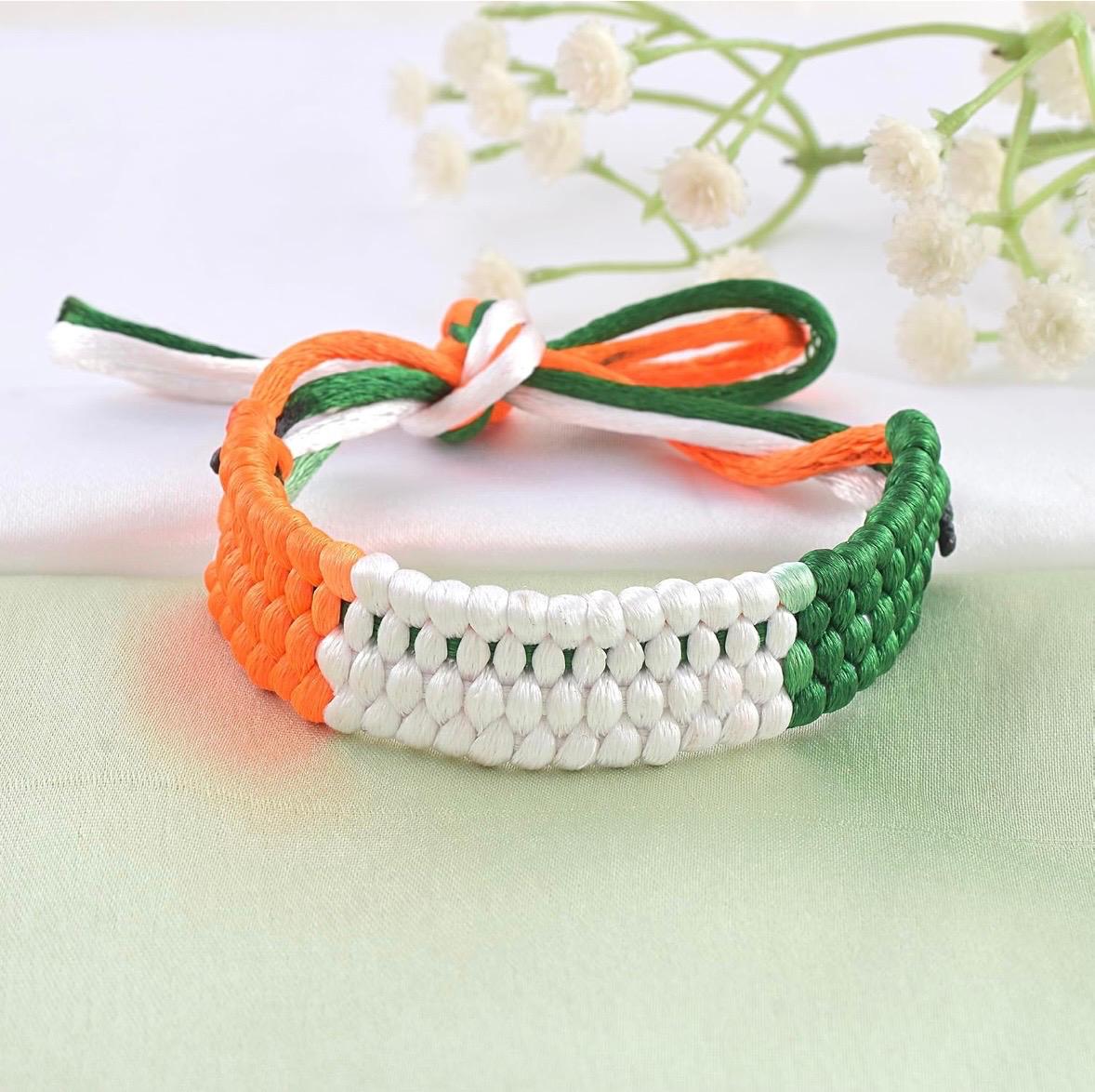 MEMOIR COTTON THREAD INDIA FLAG COLOUR FREE SIZE FASHION BRACELET 