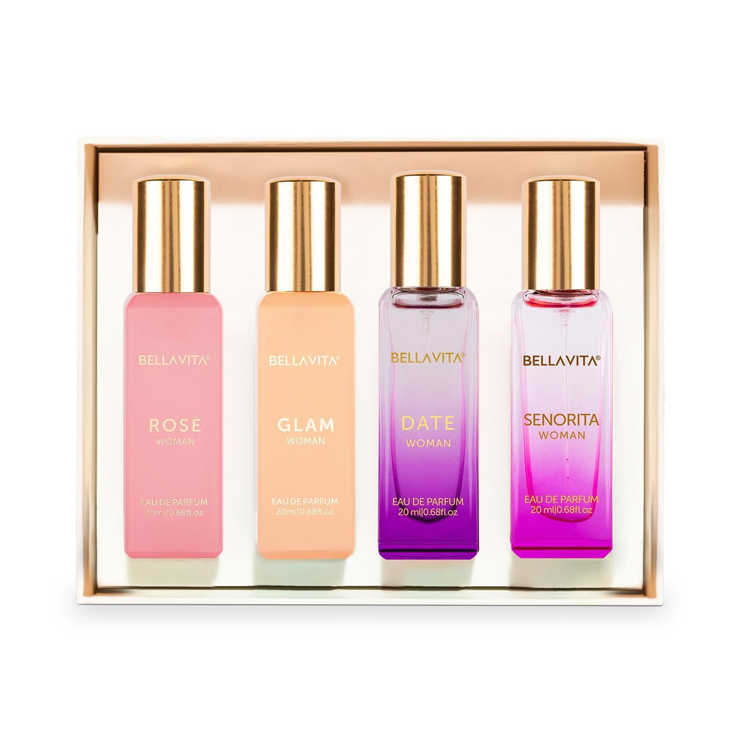 Bella Vita Luxury | Perfume Gift Set for Women 4x20ml | Gifts for Woman | Perfume for Woman | Date, Senorita, Glam, Rose Long Lasting EDP | Floral & Fruity Premium Fragrance