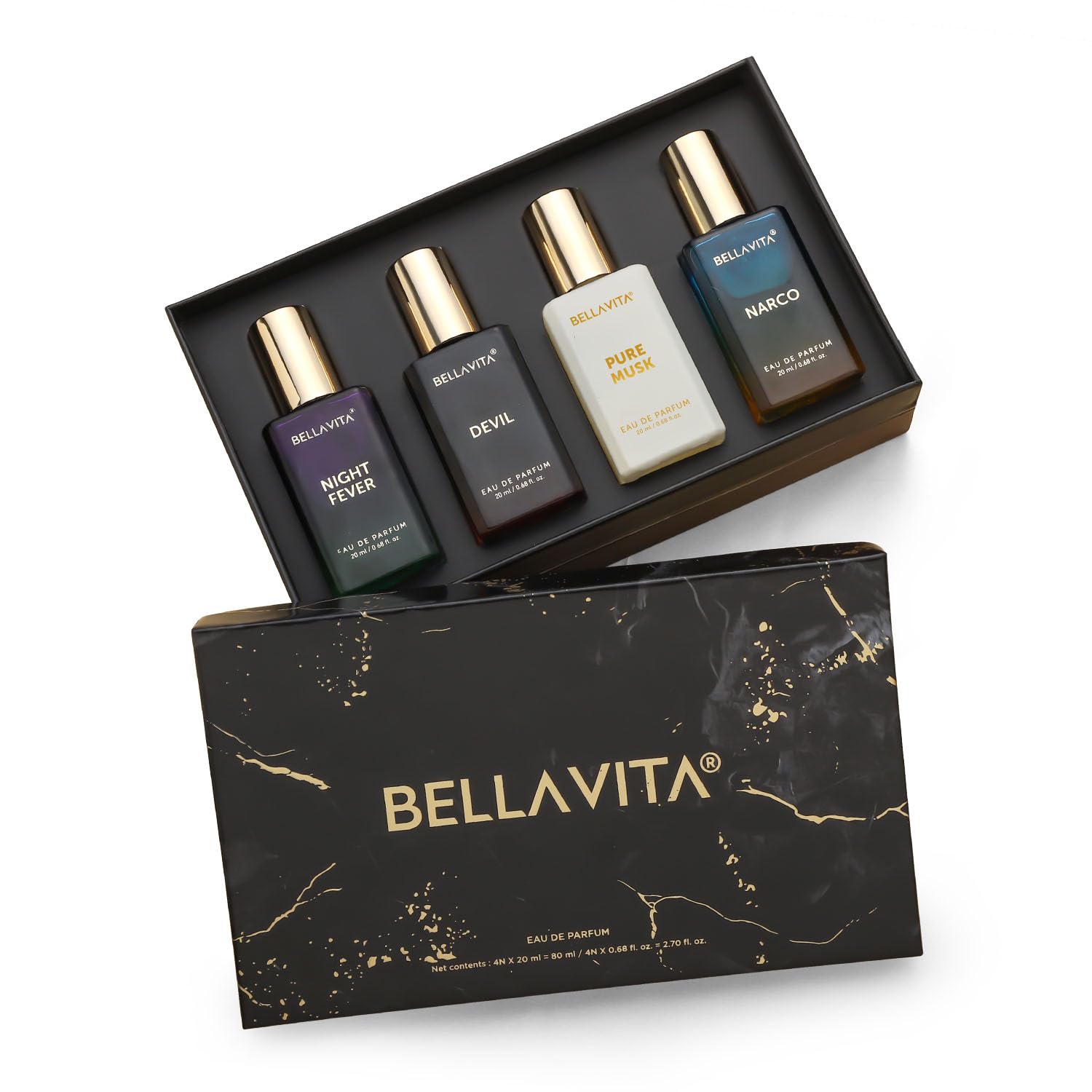 BELLAVITA Unisex Scents | Long Lasting Perfume Gift Set | Perfume for Man | Gifts for Woman | EDP 4x20ML 