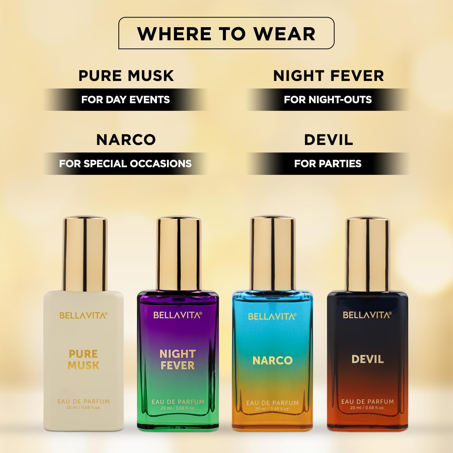 BELLAVITA Unisex Scents | Long Lasting Perfume Gift Set | Perfume for Man | Gifts for Woman | EDP 4x20ML 