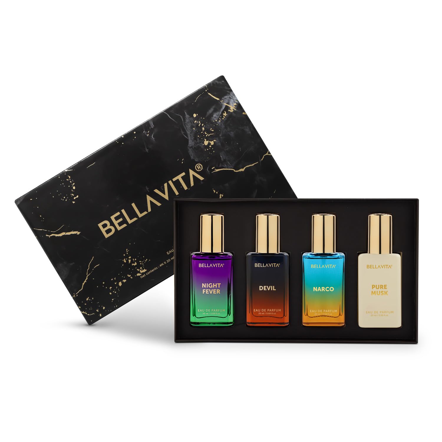 BELLAVITA Unisex Scents | Long Lasting Perfume Gift Set | Perfume for Man | Gifts for Woman | EDP 4x20ML 