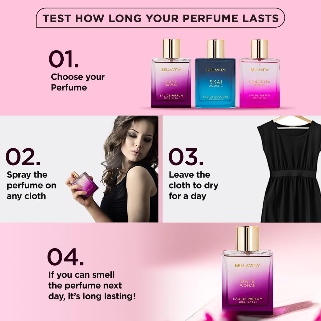 Bella Vita Luxury Date Long Lasting | Perfume for Woman | Gifts for Woman | EDP 100ml | Pink Pepper, Jasmine & Vanilla | Floral, Woody & Fruity Premium Fragrance