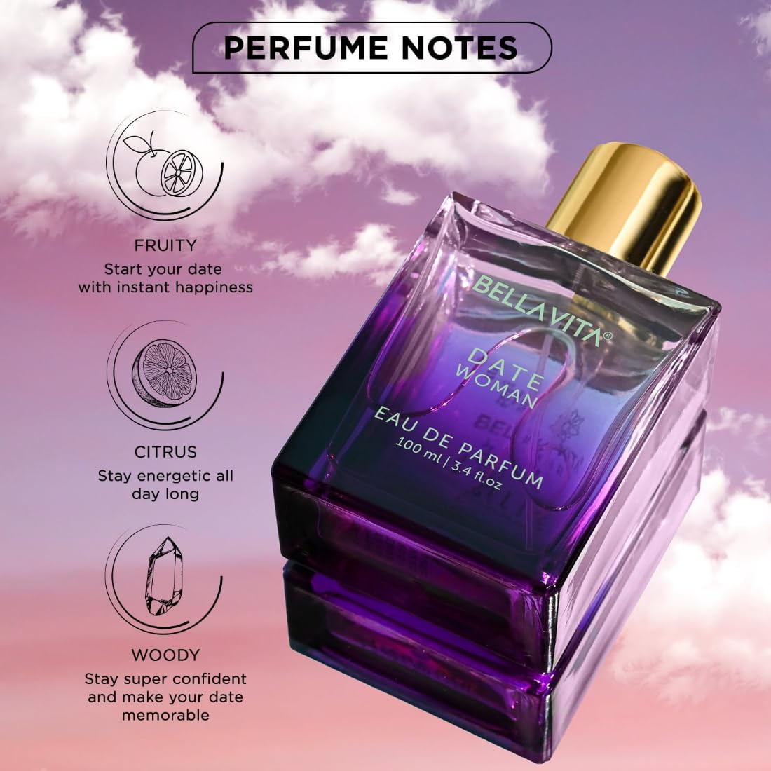Bella Vita Luxury Date Long Lasting | Perfume for Woman | Gifts for Woman | EDP 100ml | Pink Pepper, Jasmine & Vanilla | Floral, Woody & Fruity Premium Fragrance