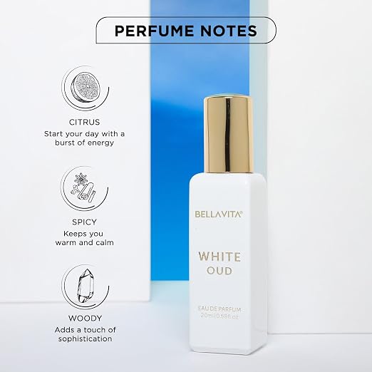 Bella Vita Luxury White Oud | Long Lasting Unisex EDP 20ml | with Orange, Patchouli, Musk | Oud & Fruity Premium Fragrance Perfume for Unisex | Great for Everyday Use