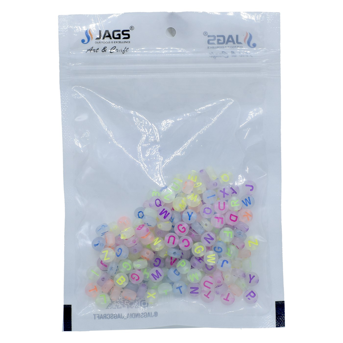 Jags Craft Beads Alphabet Neon Colour 25gm 4X7MM JCB216