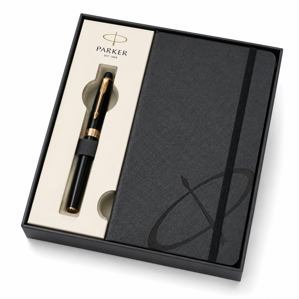 Parker Aster LAQ Black GT Roller Ball Pen + Notebook Gift Set