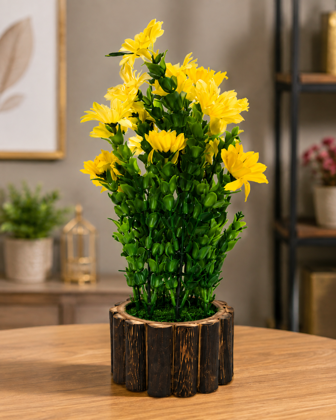 Artificial Yellow Flower Plant with Decorative Pot