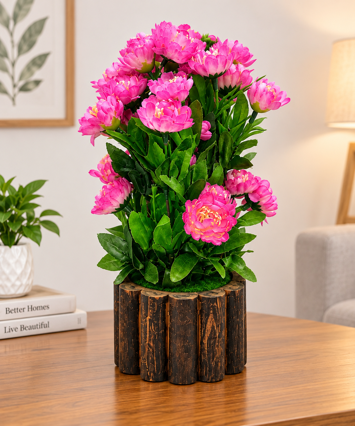 Artificial Pink Chrysanthemum Flower Plant with Decorative Pot
