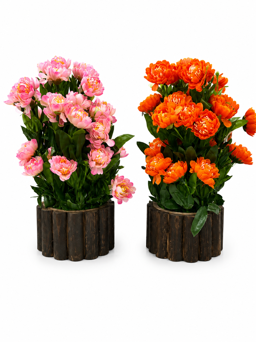Artificial Chrysanthemum Flower Plant – Pink & Orange with Decorative Pot