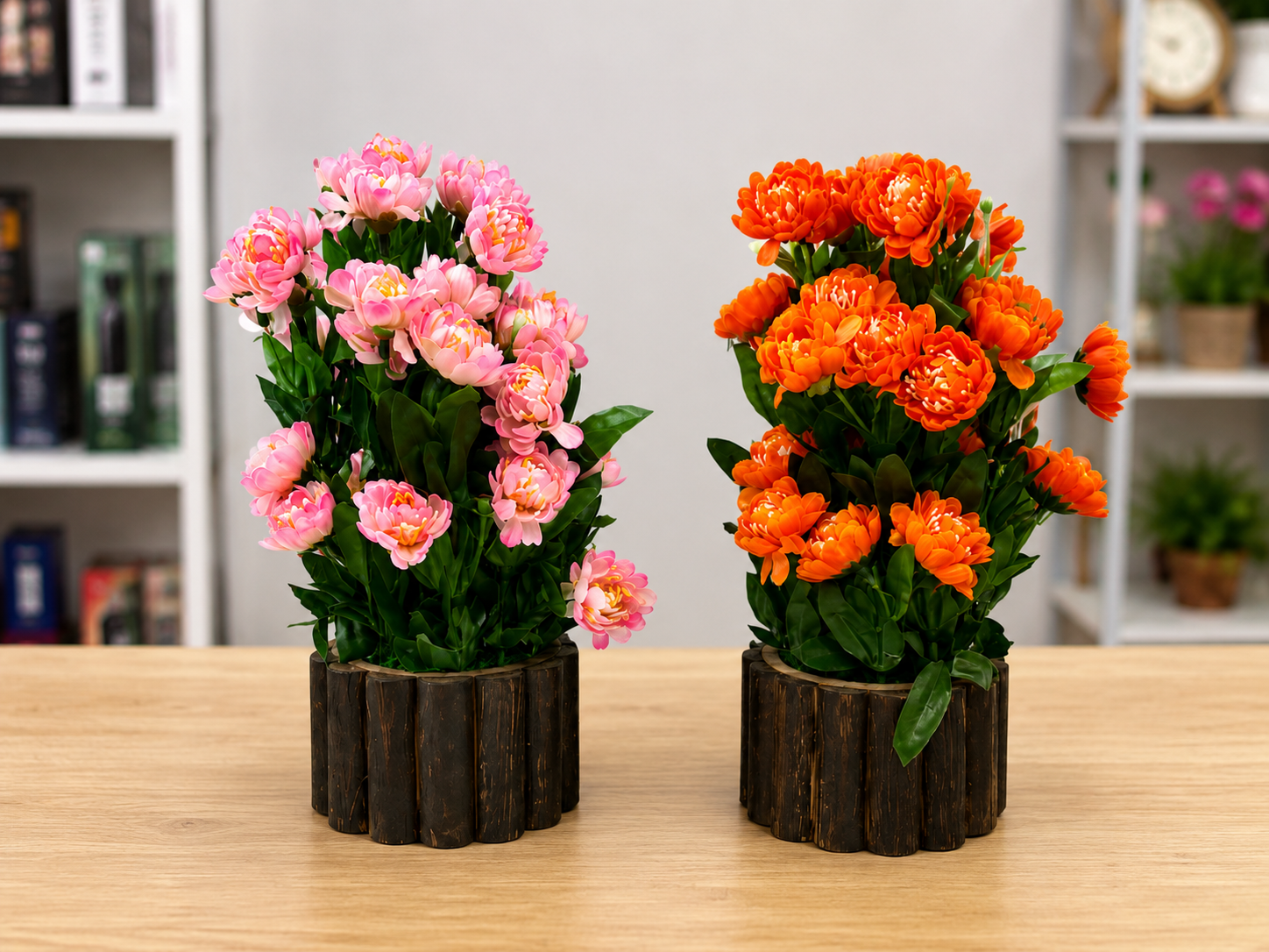 Artificial Chrysanthemum Flower Plant – Pink & Orange with Decorative Pot