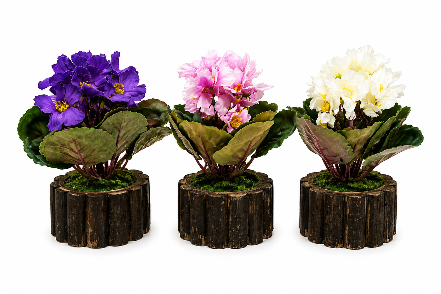 Artificial Purple Flower Plant with Decorative Wooden Pot
