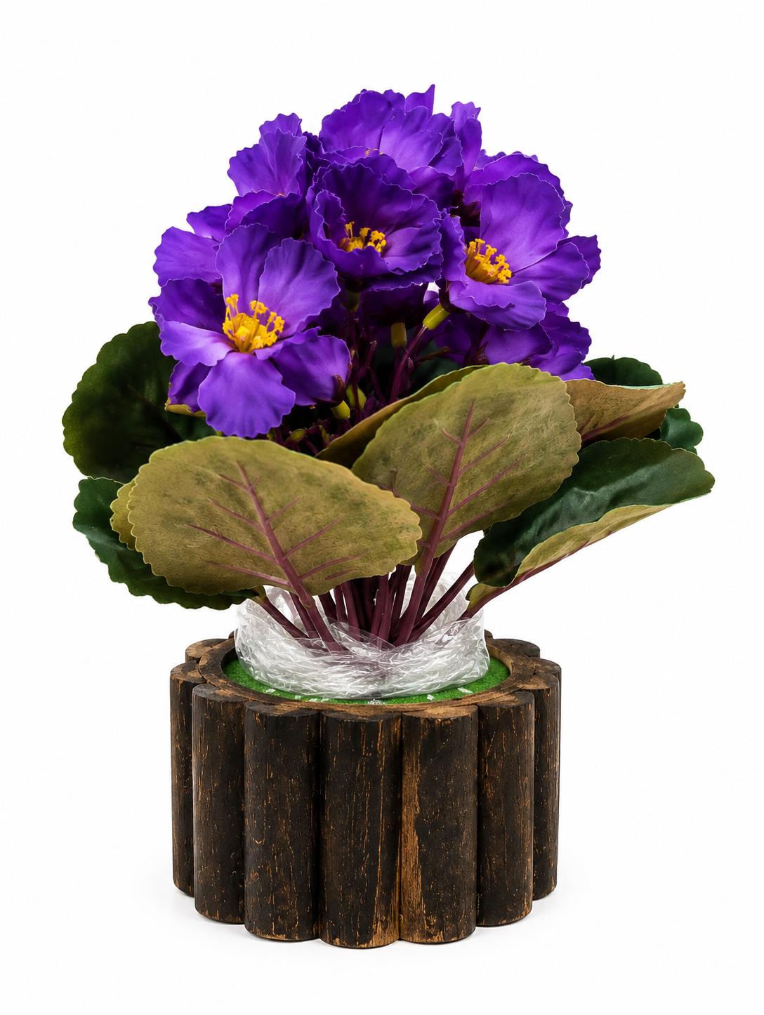 Artificial Purple Flower Plant with Decorative Wooden Pot