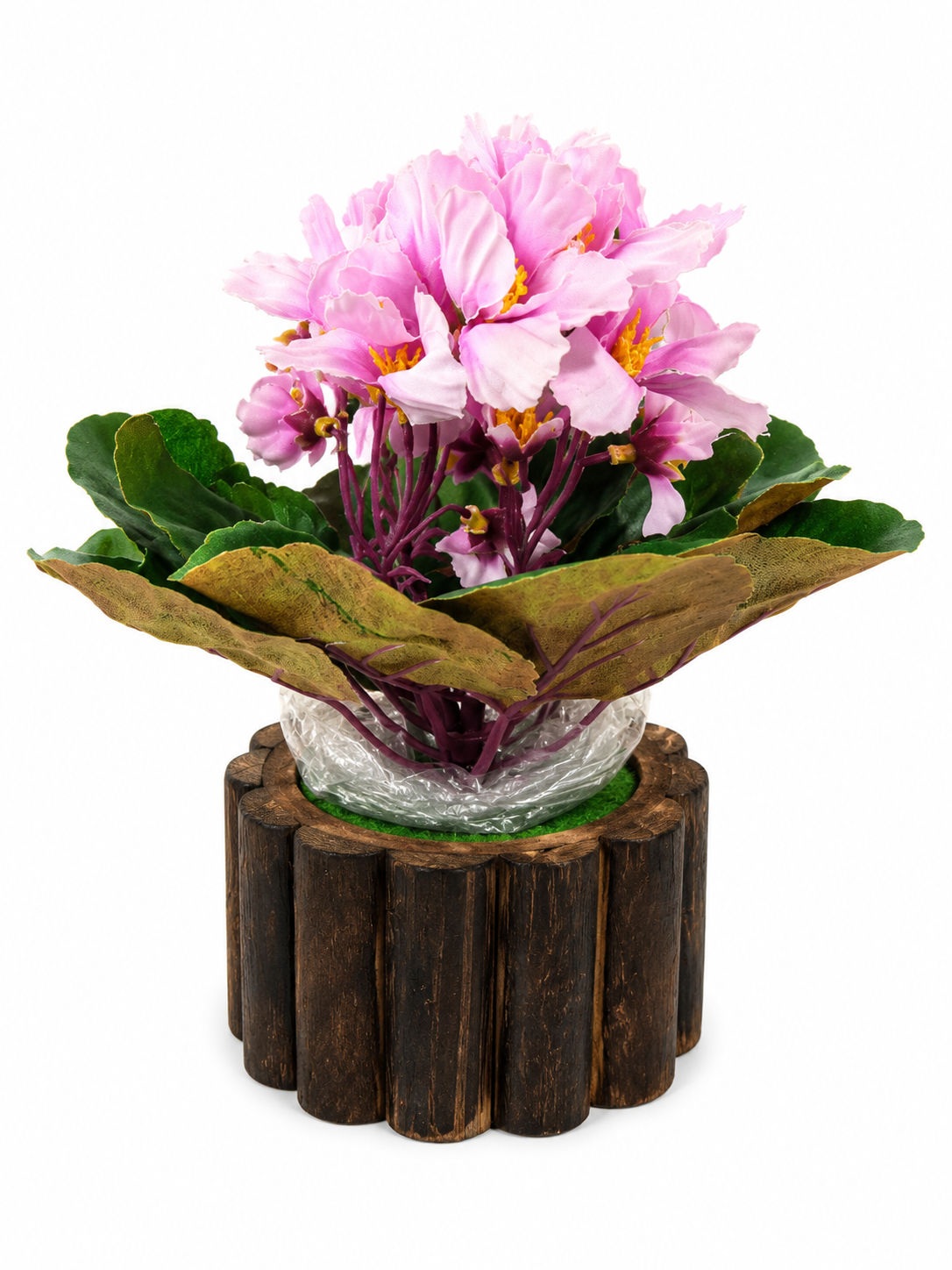 Artificial Purple Flower Plant with Decorative Wooden Pot