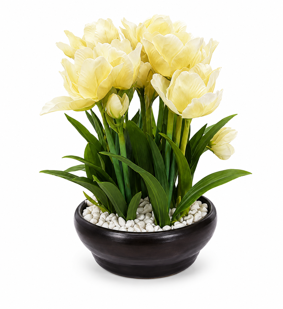 Artificial White Rose Flower Plant with Decorative Bowl