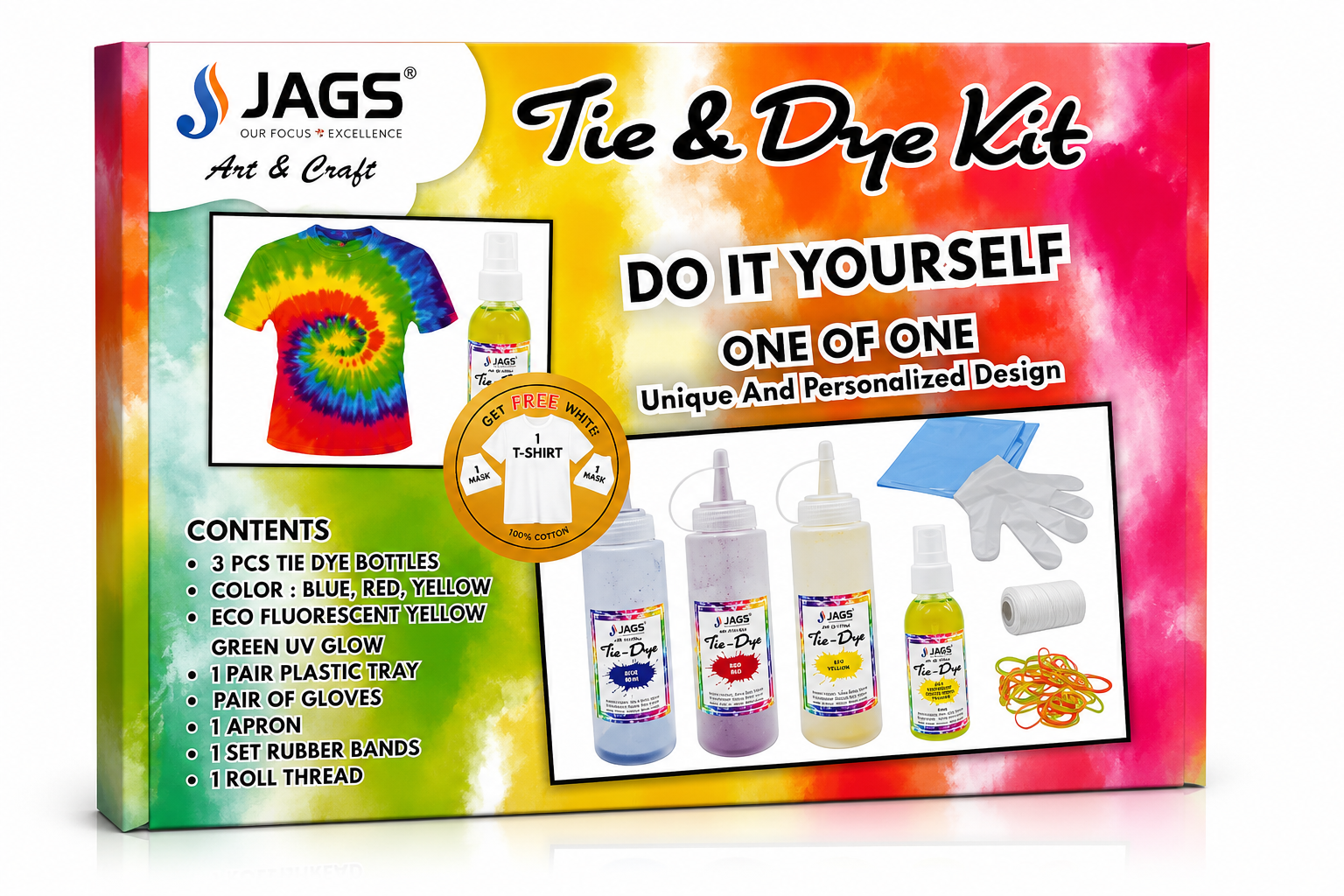 JAGS Art & Craft Tie & Dye Kit (Set of 3 + 1 Colors).