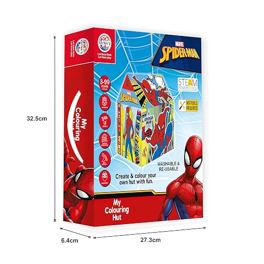 RATNA'S My Colouring Hut Disney Marvel Play Tent (36 x 29 x 40 cm) DIY Kit Washable&Re-usable for Kids 3+ Yrs (Spiderman), Tent House Theme