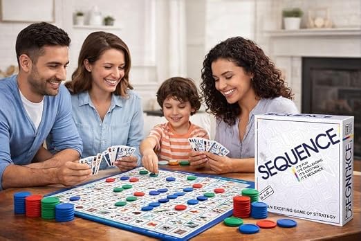  Sequence, Strategy Game, Card Game, Board Game for Kids, Adults, Families, Educational, 2 to 12 Players Educational and Party Game for Kids Ages 7 Plus (Small)
