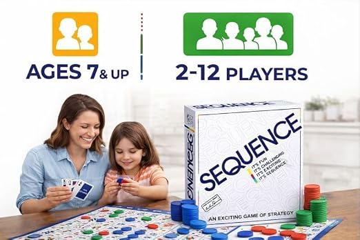  Sequence, Strategy Game, Card Game, Board Game for Kids, Adults, Families, Educational, 2 to 12 Players Educational and Party Game for Kids Ages 7 Plus (Small)