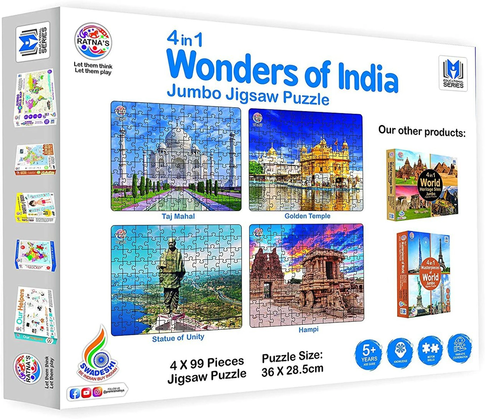 Ratna's 4 in 1 Wonders of India Jigsaw Puzzle (4 x 35 Pieces) Each Puzzle Size 24 x 17 cm Educational Toy for Kids 3+ Years