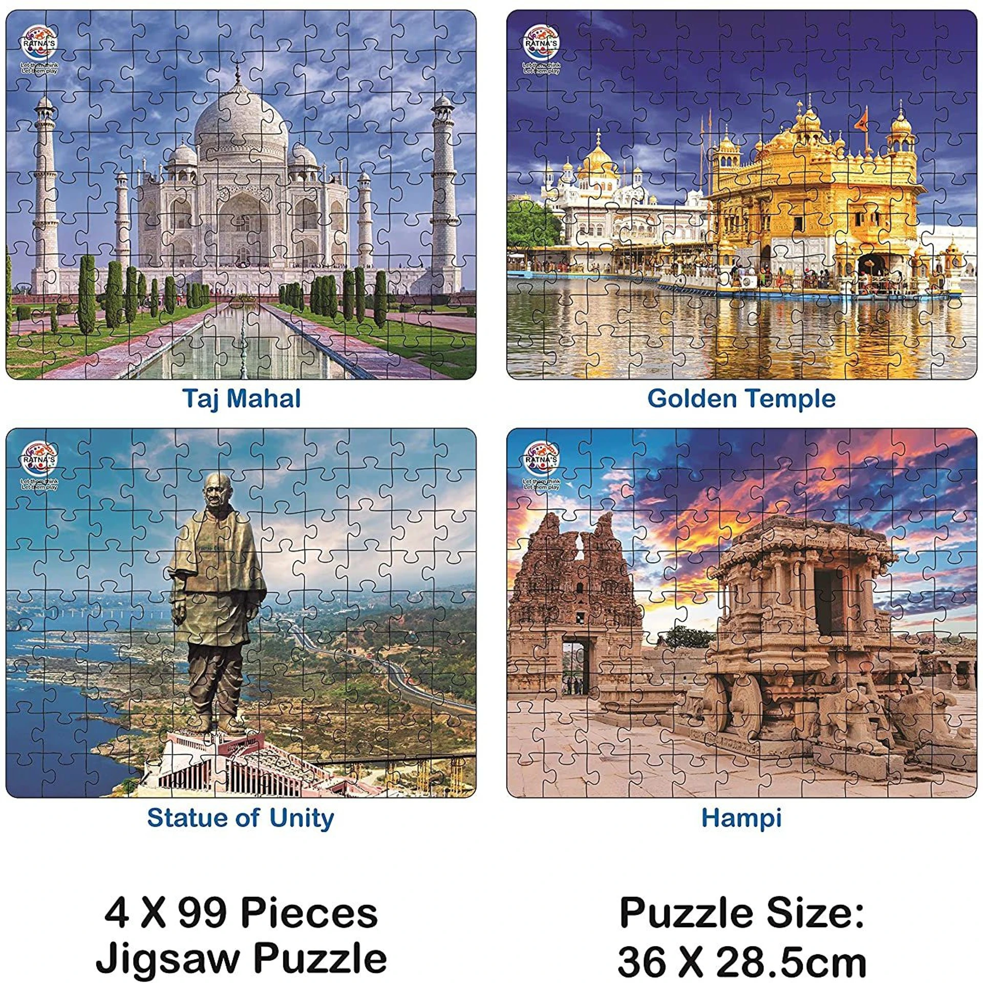 Ratna's 4 in 1 Wonders of India Jigsaw Puzzle (4 x 35 Pieces) Each Puzzle Size 24 x 17 cm Educational Toy for Kids 3+ Years