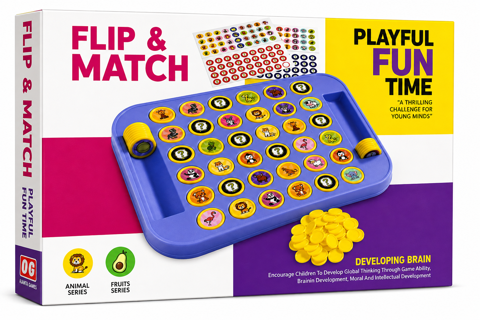 "Flip & Match Playful Fun Time" memory matching board game, 