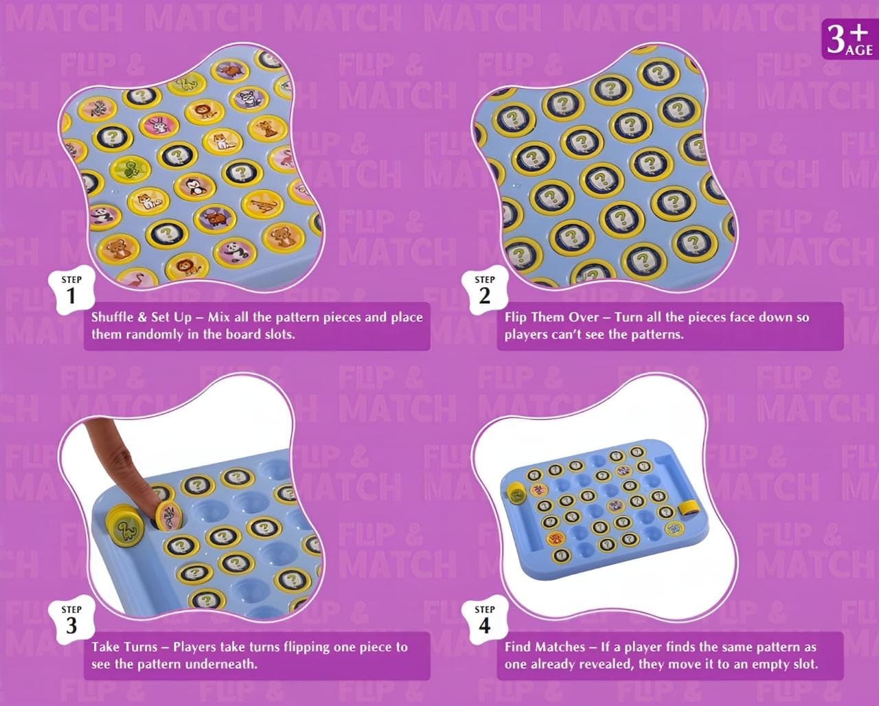 "Flip & Match Playful Fun Time" memory matching board game, 