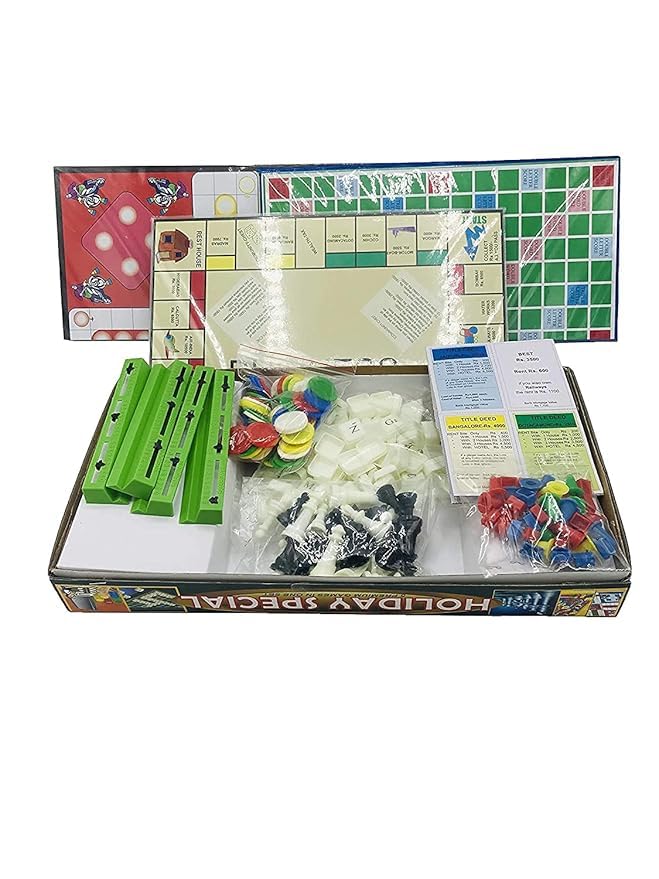 Ajanta Games Holiday Special 5 in 1 Premium Board Game Set, Includes Chess, Ludo, Snakes & Ladders, Business and Crossword, for Ages 3-15 Years