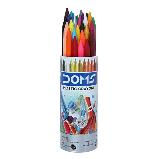 Doms 28 Shades Erasable Plastic Crayons Round Tin Box | Smooth & Even Shading | Bright & Playful Colors