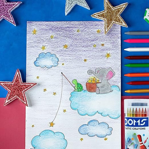 Doms 28 Shades Erasable Plastic Crayons Round Tin Box | Smooth & Even Shading | Bright & Playful Colors