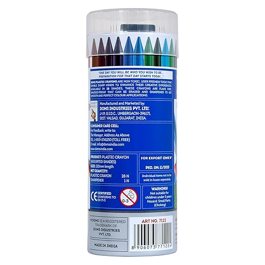 Doms 28 Shades Erasable Plastic Crayons Round Tin Box | Smooth & Even Shading | Bright & Playful Colors
