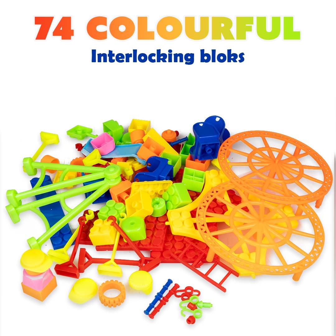  Amusement Park Jumbo Plastic Building Blocks 74 Pieces for Kids