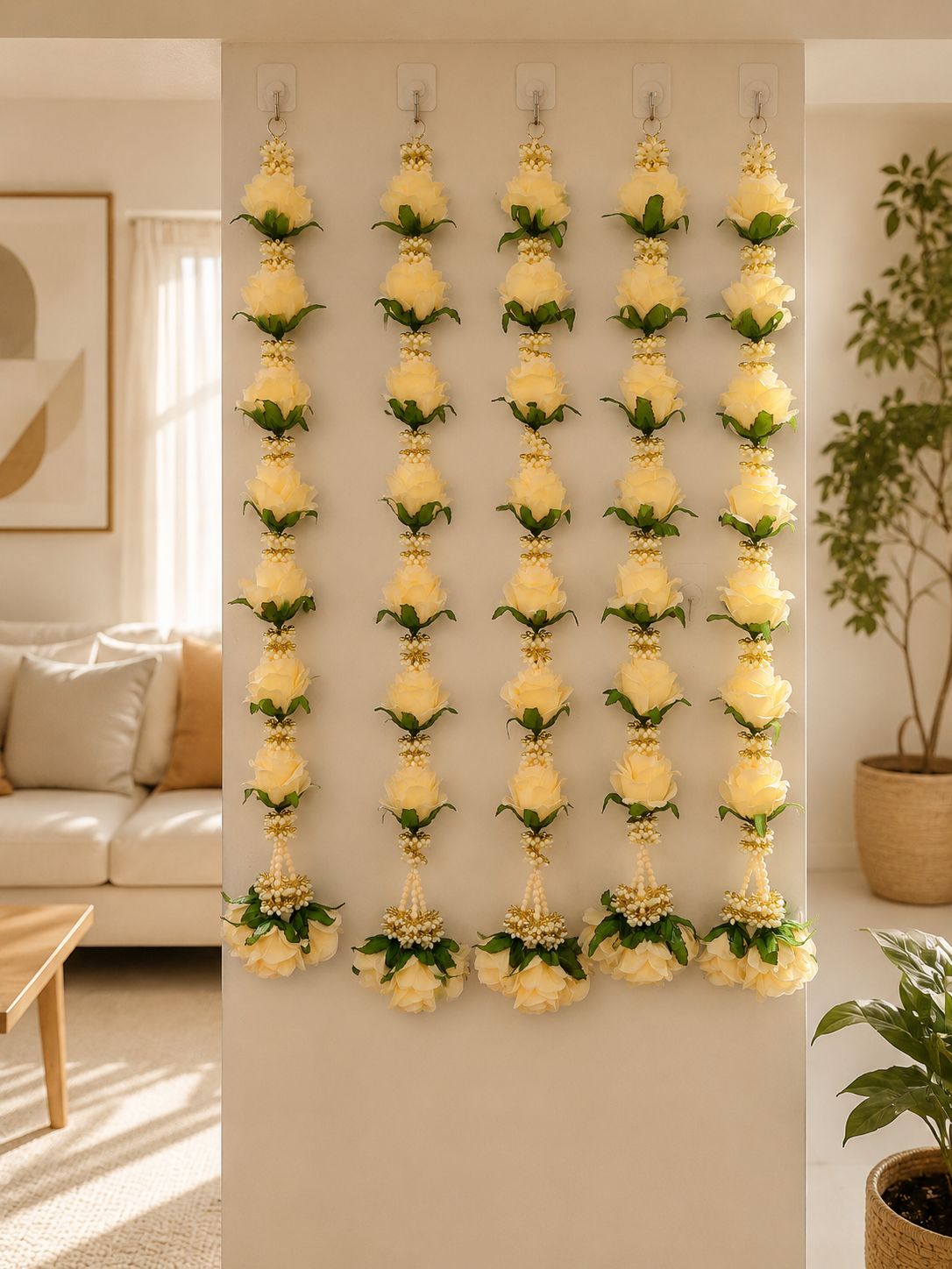 FLOWER HANGING DECORATION OFF WHITE ROSE  3FT RATE OF PAIR 