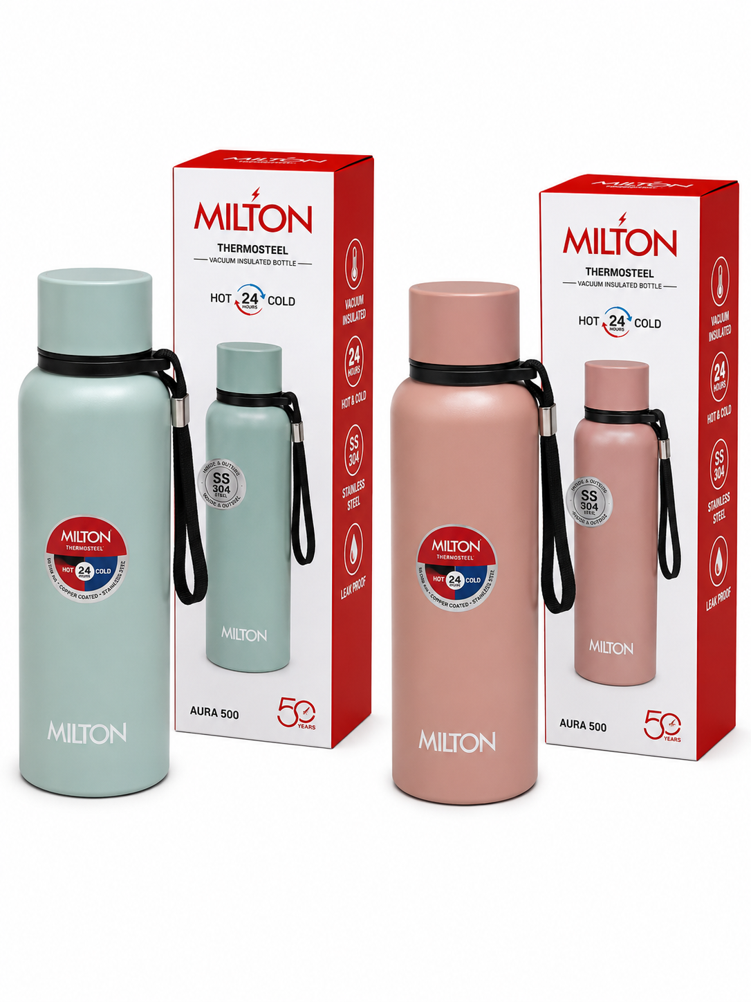 Milton Thermosteel Aura 500 Vacuum Insulated Water Bottle | 500 ml | Stainless Steel | Hot & Cold | Leak Proof