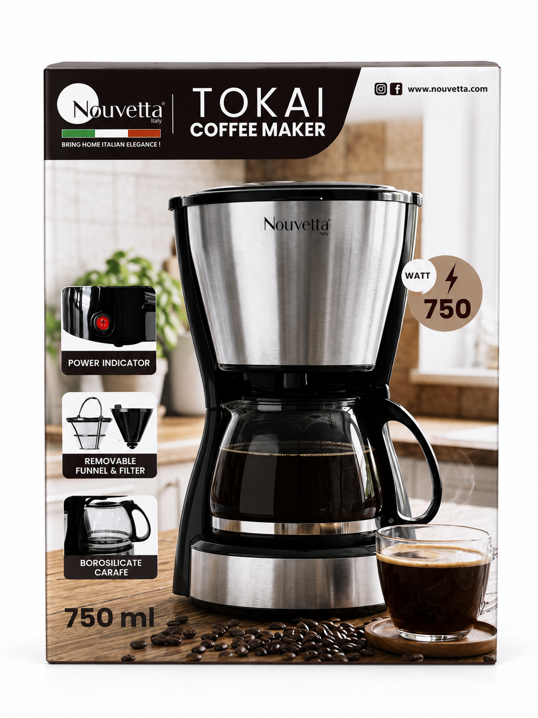 Nouveta Tokai Coffee Maker – 750 ml, 750W