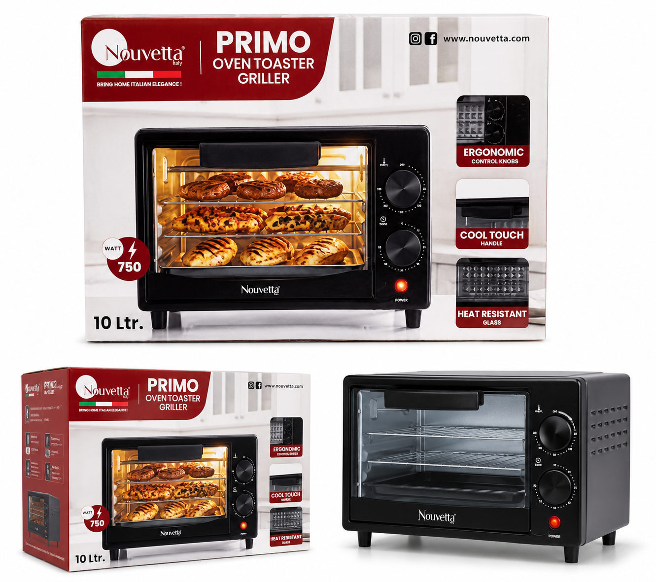 Nouveta Primo Oven Toaster Griller (OTG) – 10 Litre, 750W