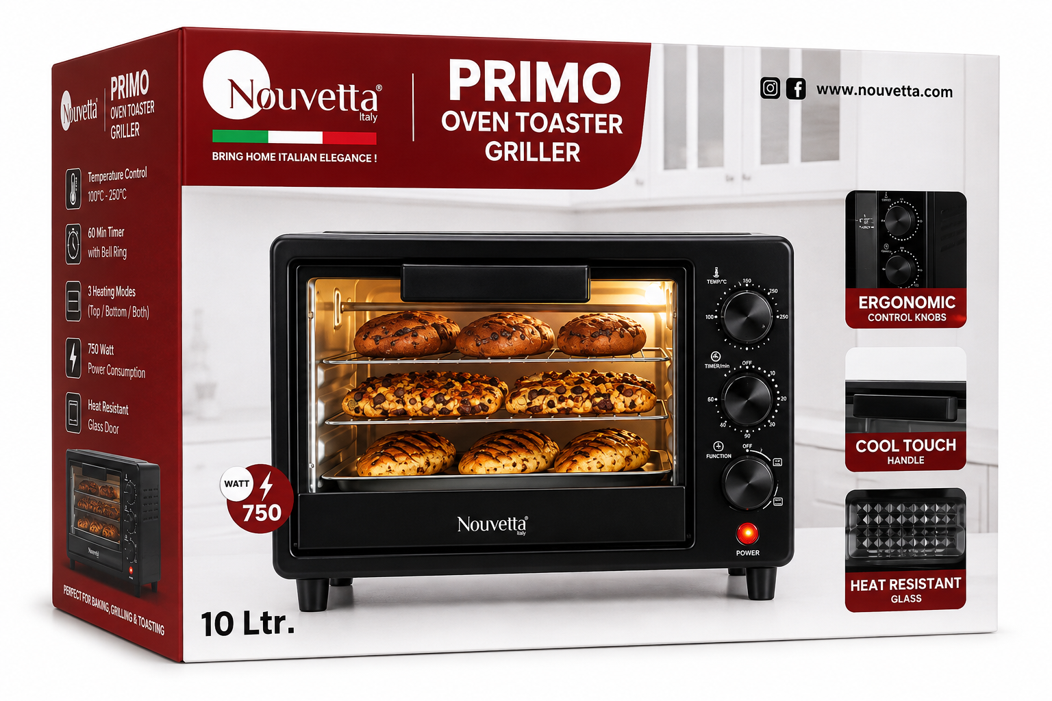 Nouveta Primo Oven Toaster Griller (OTG) – 10 Litre, 750W