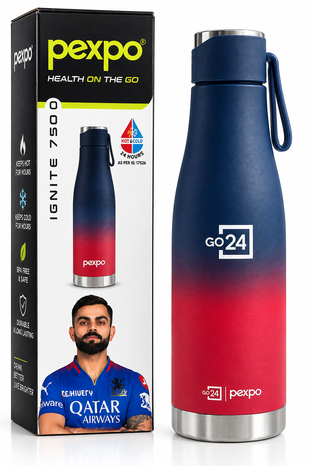 Go24 pexpo Stainless Steel Water Bottle Ignite