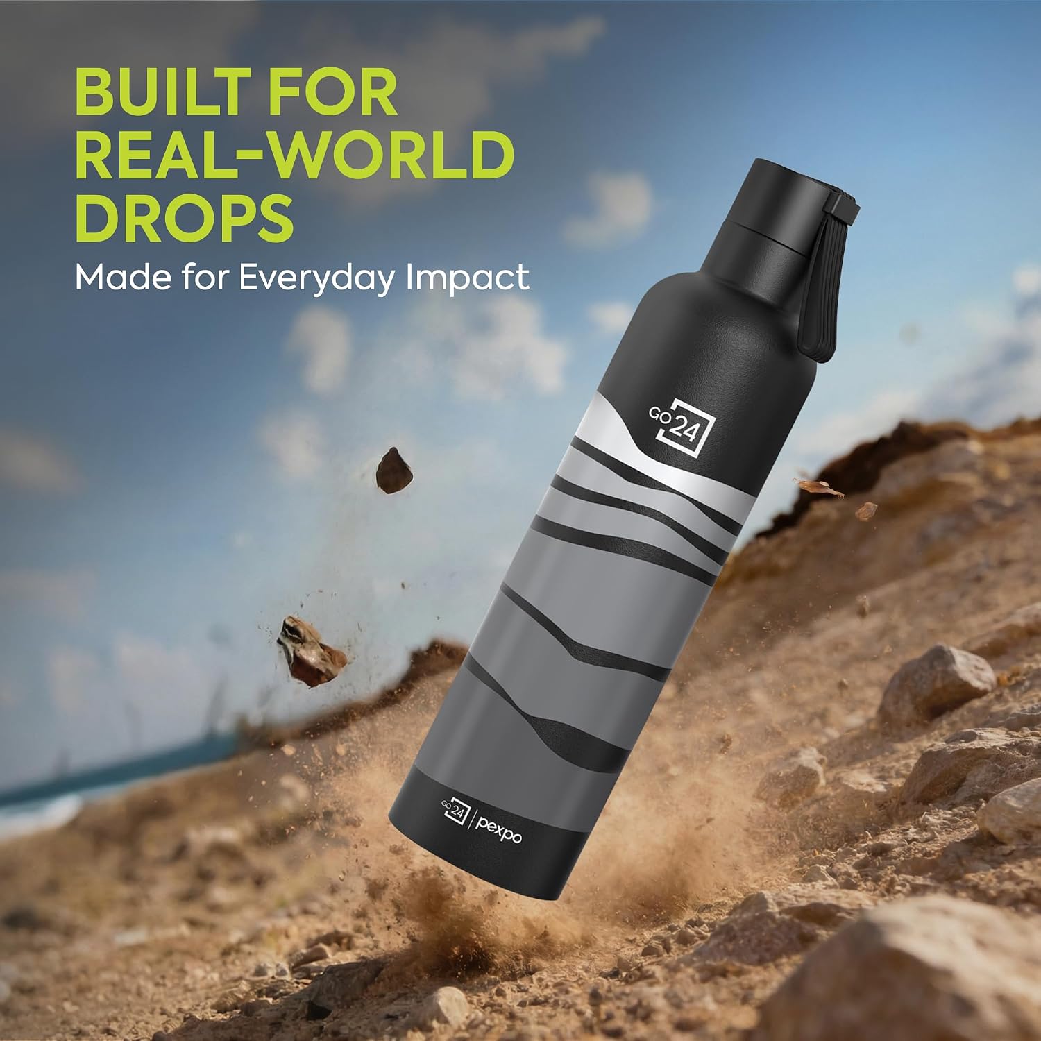 Stainless Steel Water Bottle Oslo Black - Grey Wave 750ml
