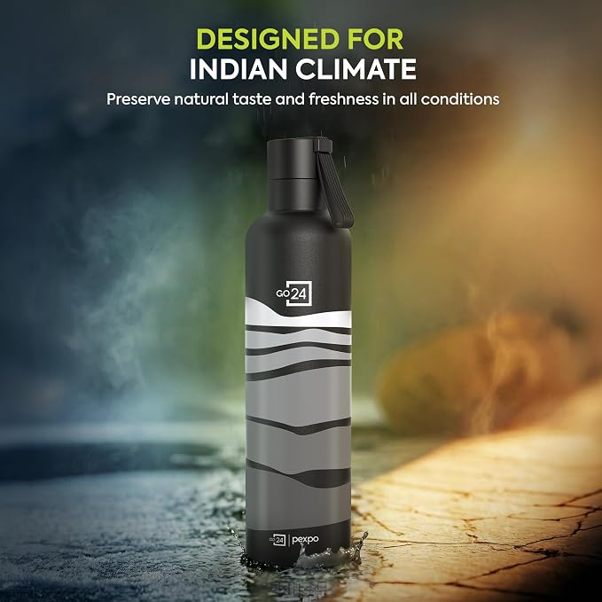 Stainless Steel Water Bottle Oslo Black - Grey Wave 750ml