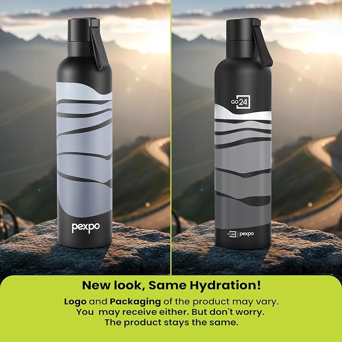 Stainless Steel Water Bottle Oslo Black - Grey Wave 750ml