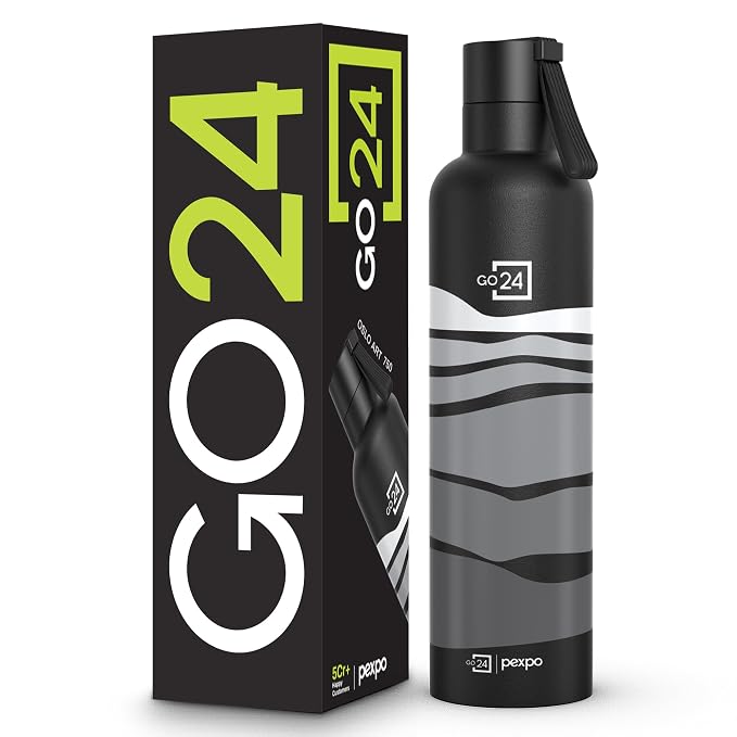 Stainless Steel Water Bottle Oslo Black - Grey Wave 750ml