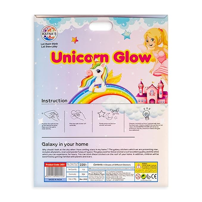 Ratna's Unicorn Glow in The Dark Stars & Unicorn Themed Designed Wall/Ceiling Stickers (Pack of 90) for Kids b'day Gifts